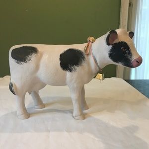 Large Ceramic Black and White Cow w/ BELL figurine